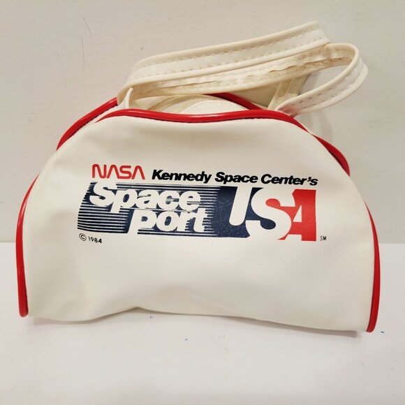 Vtg 1984 Mini NASA USA Kennedy Space Center Sport White Vinyl 7” Bag Souvenir - Picture 1 of 8